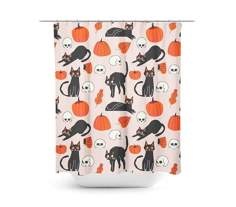 

Хэллоуин Тыква Черный Кот Набор Занавесок Для Душа с Розовым Черным Осенним Узором, Коврик Для Ванной Комнаты Декор Для Осеннего Фестиваля