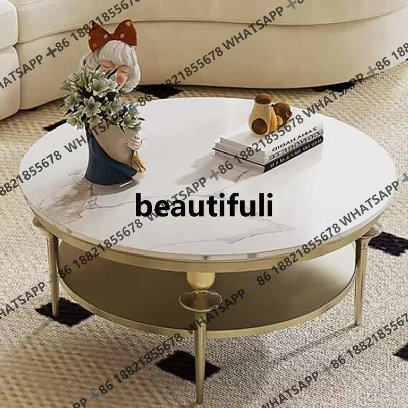 

American solid wood coffee table light luxury high-end living room rock slab round coffee table modern simple new