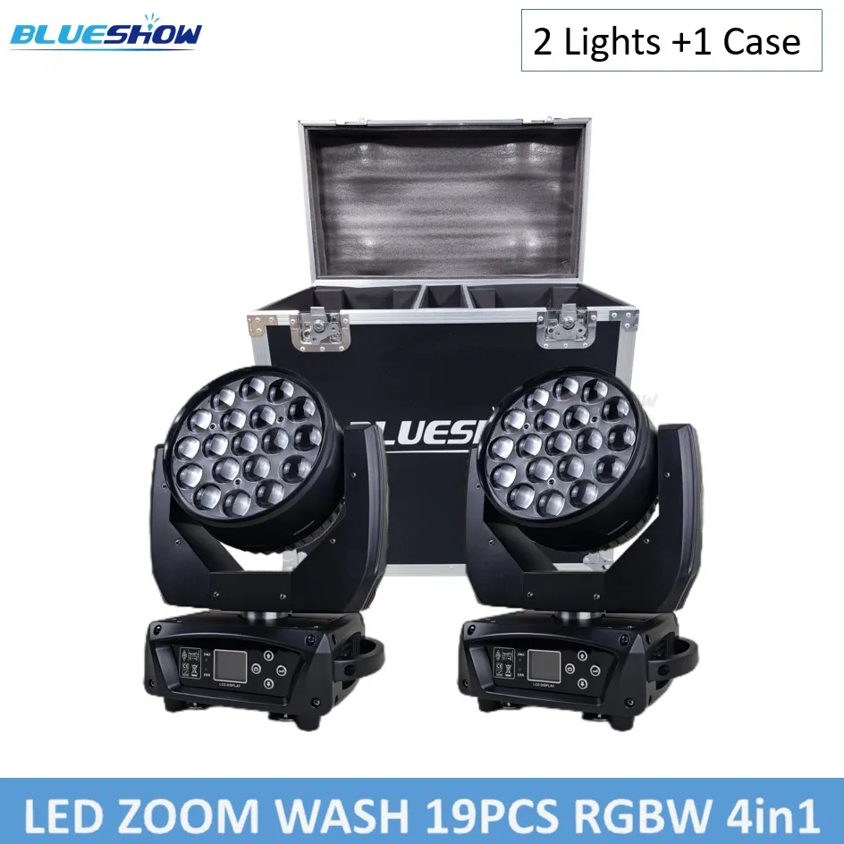 

2pcs LED 19x15W RGBW 4in1 Wash +Zoom Beam Moving Head Lighting with Flightcase Option DJ Disco KTV Bar Nightclub Stage Light