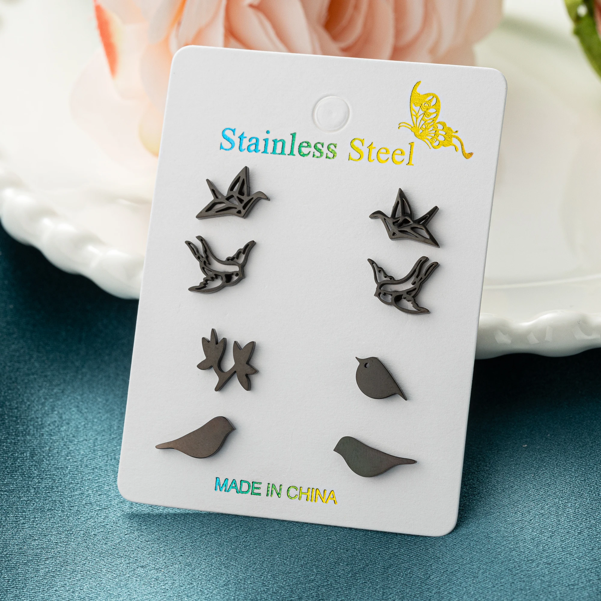 4Pairs/Lot Swallow Birds Original And Funny Earring For Women Hummingbird Animal Piercing Ear Surgical Steel Cartilage Earrings