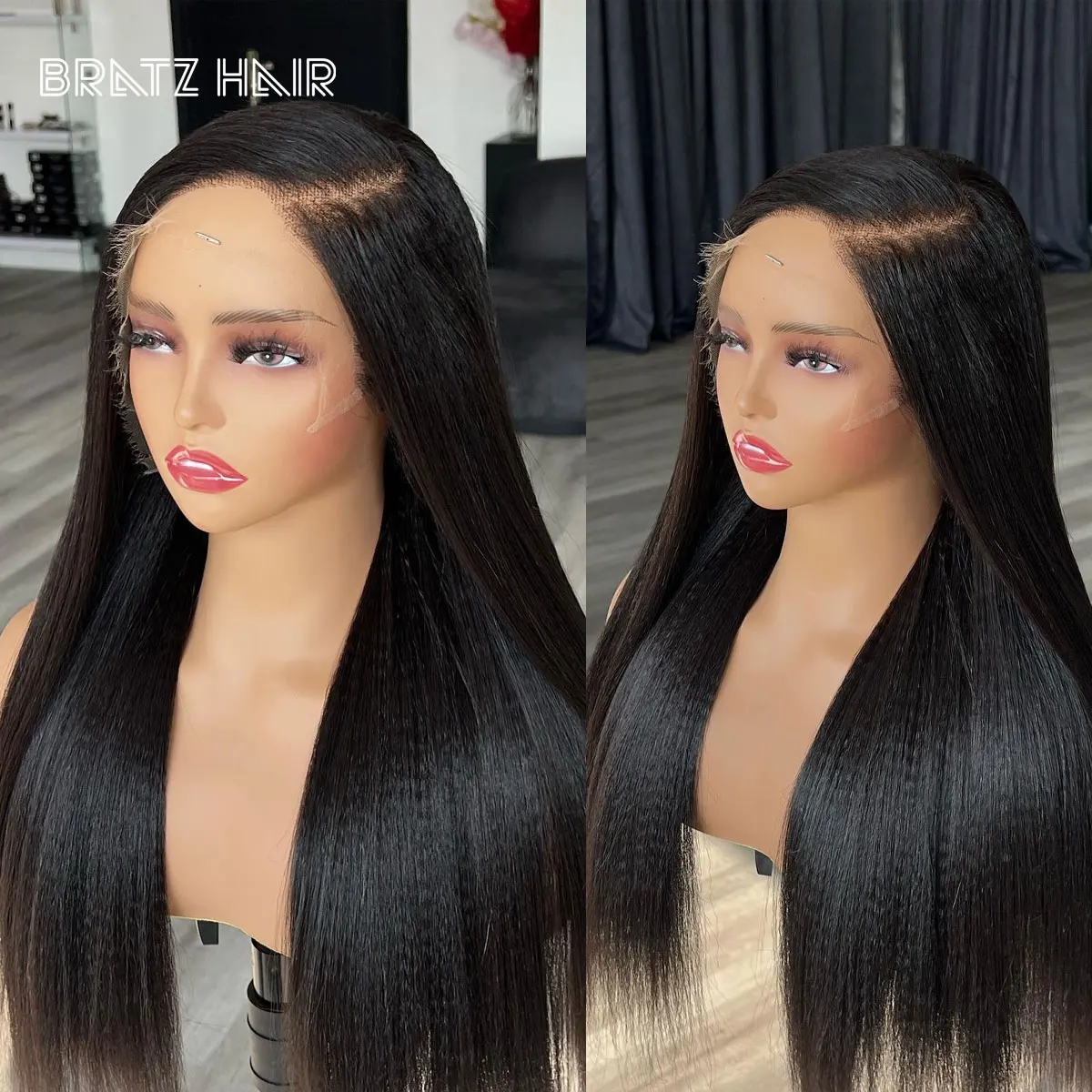 

Kinky Straight 13x4 HD Lace Frontal Wigs for Woman 4x4 5x5 HD Lace Closure Yaki Straight Wig 250 300 High Density