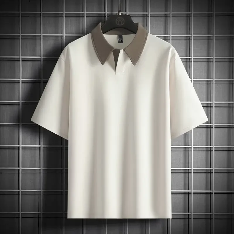 LIBIELIY Short Sleeve T-Shirts Men Summer Loose Thin Youthful Vitality Turn Down Collar Tshirt Male Fashion Patchwork Tees Tops