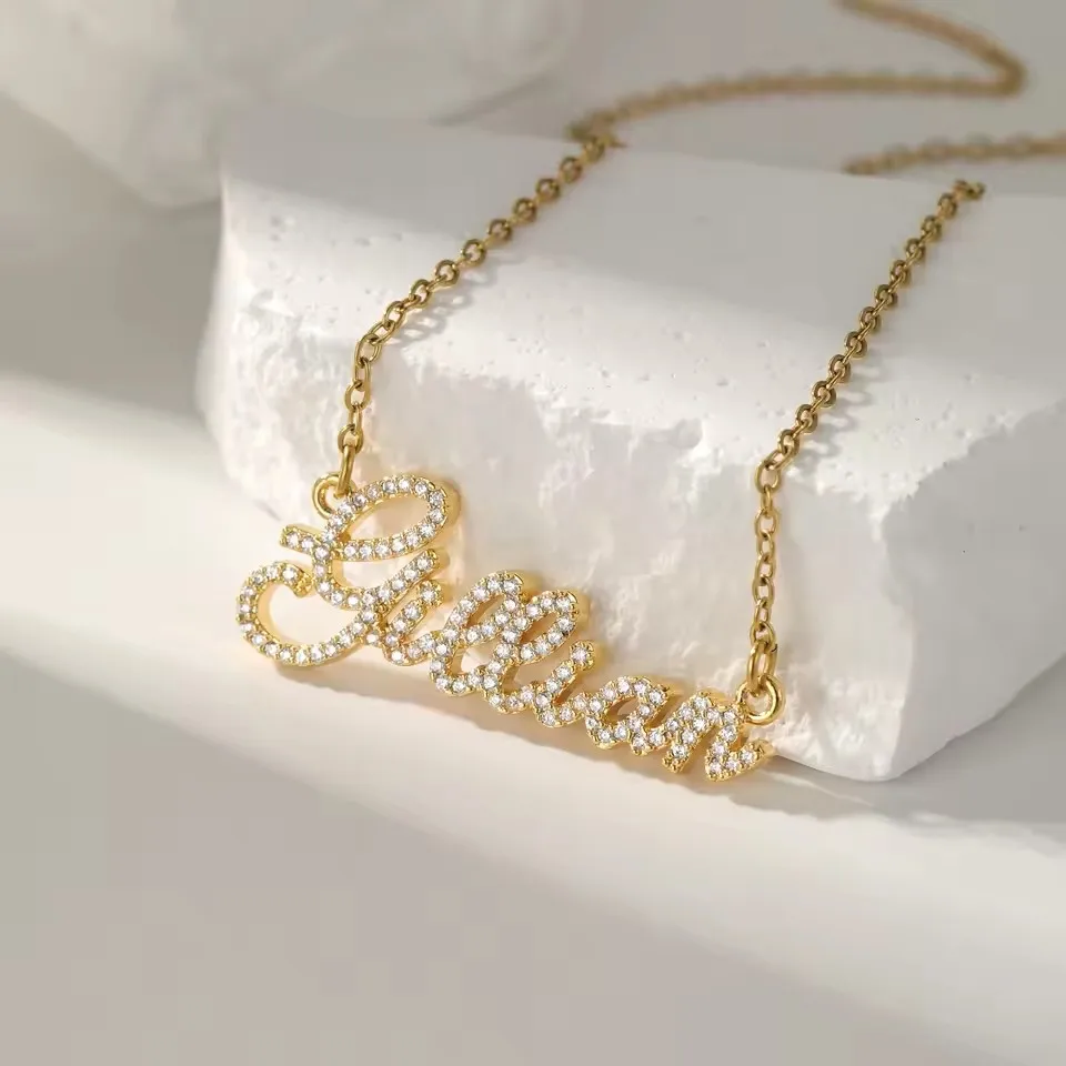 Dascusto Custom Name Necklace Personalized 925 Silver 3D Moissanite Name Letters Fine Jewelry For Women Christmas Unique Gifts