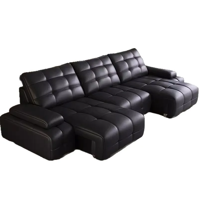 Leather sofa bed all-in-one living room multi-functional electric adjustable telescopic sofa