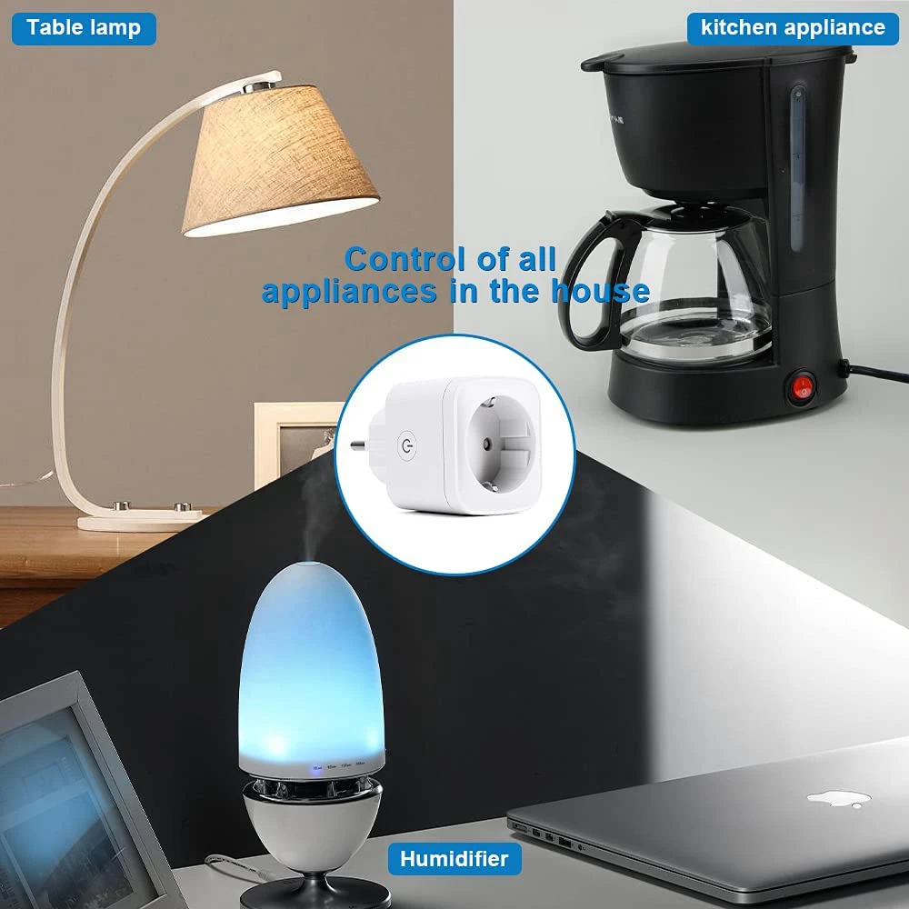 Tuya-Prise intelligente WiFi Smart Life, prise EU 16A, prise d'appareil ménager avec prise de surveillance de l'alimentation, commande vocale pour Alexa, Google, IFTTT