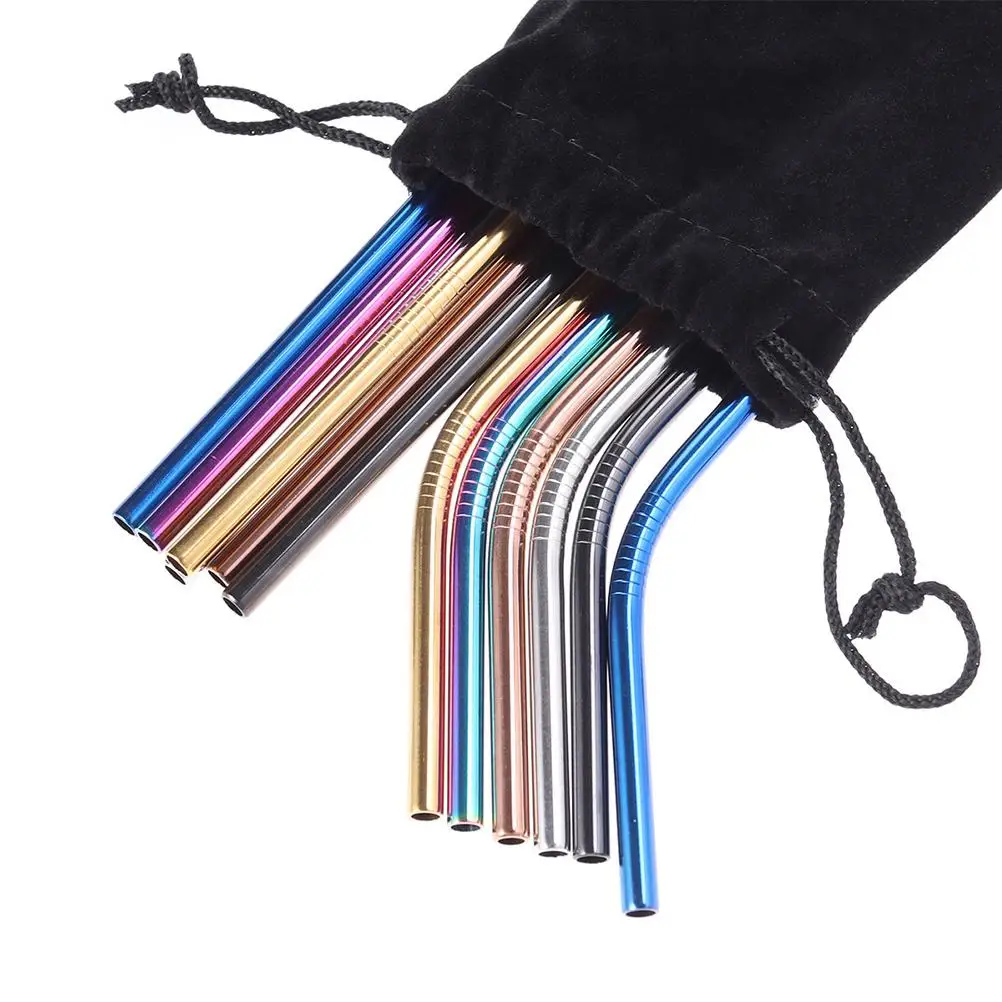 5 PCS Cutlery Storage Bag Straw Carrying Case Reusable Straws Drawstring Flannel Holder Drinking Foldable Container