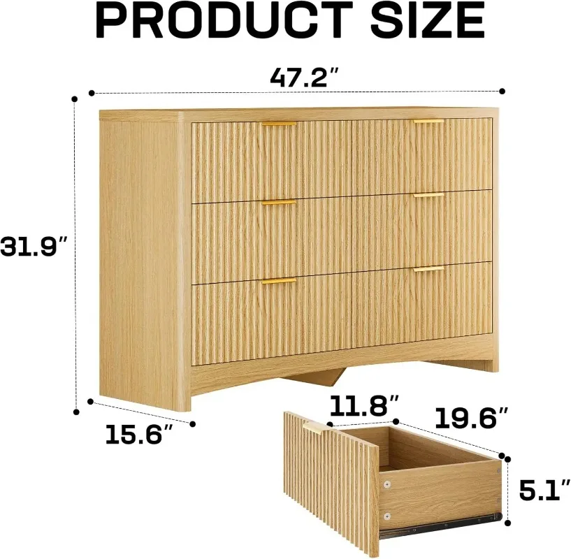 

6 Drawer Wooden Dresser with Smooth-Glide Drawers, Modern Storage Solution for Bedrooms, Living Rooms, and Hallways