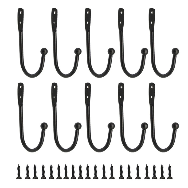 

10 Pack Coat Hanger Wall Hooks with Screws Alloy Hanging Single Hook Bathroom Accessories Set Black Color Clothes Door Hooks