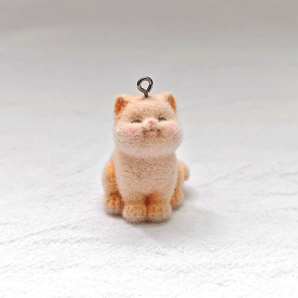 20pcs 3D Flocking Resin Orange Cat Charms Plush Dolls Pendants for Necklace Earrings Keychain Making DIY Jewelry Accessories