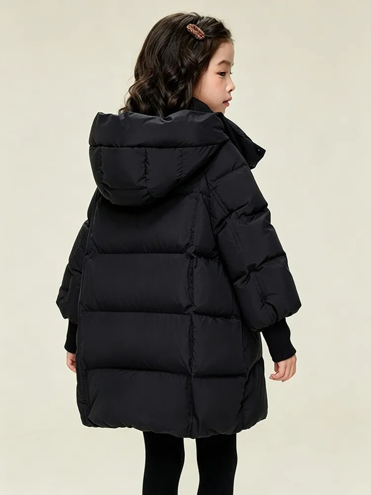 Mädchen Winter Daunenjacke 90% Weiße Entendaunen Mittellange Kapuzenparka Kinder Mädchen Warme Oberbekleidung Winddichter Kindermantel 5-14 Jahre – Detail 11