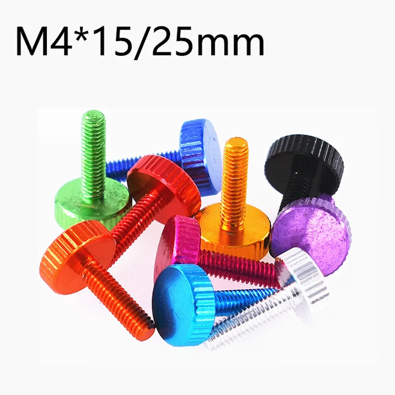 

10Pcs M4*L=15/25mm Anodic Oxidation Aluminium Alloy Knurl Flat Head Hand Tighten Thumb Screw Curtain Wall Glass Thumb Bolts