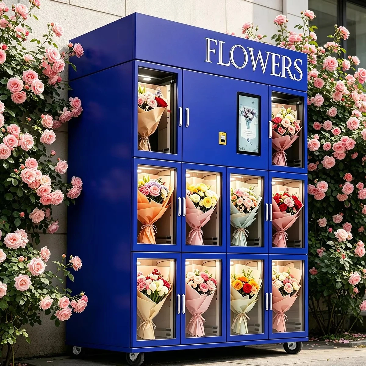 Energy saving Compressor Cooling Rotating Display Flower Vending Machine Fresh Flower Dispenser Self service Flower Shop