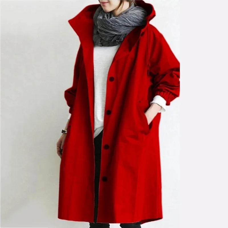 TFETTERS Hooded Trench Coat for Women Autumn Winter 2024 New Korean Fashion Loose Long Trench Jacket Windproof Cuff Waist Coat