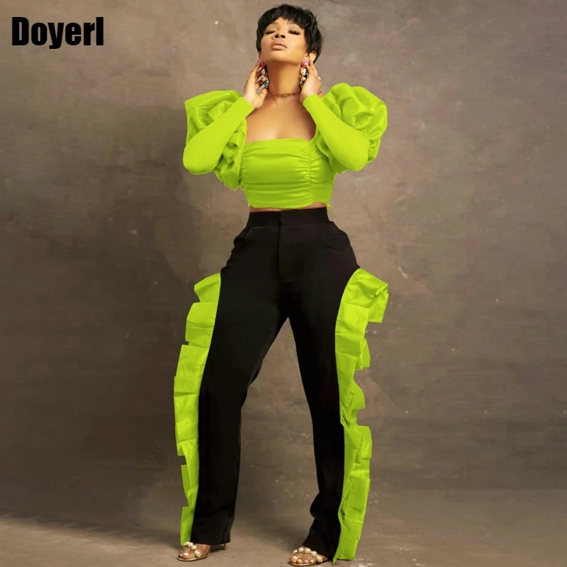 

Sexy Two Piece Set Party Club Outfits for Women Backless Crop Top and Pant Suits Ruffle Fall 2 Piece Set Women Festival Clothing