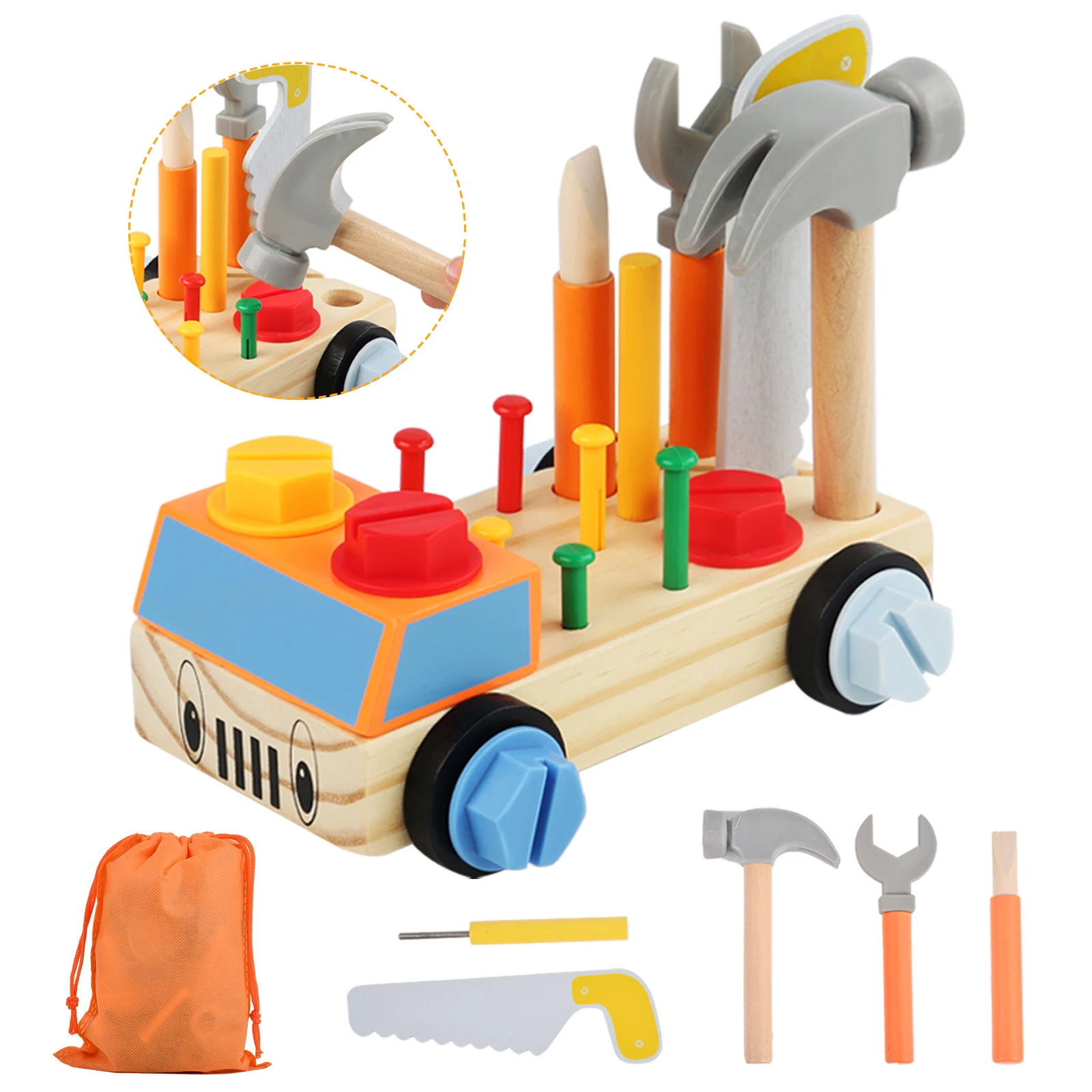 Stół warsztatowy dla dzieci drewniana zabawka zabawka Montessori od 2 3 4 lat walizka narzędziowa umiejętności motoryczne zabawka DIY zabawka edukacyjna zabawka prezent dla dziecka