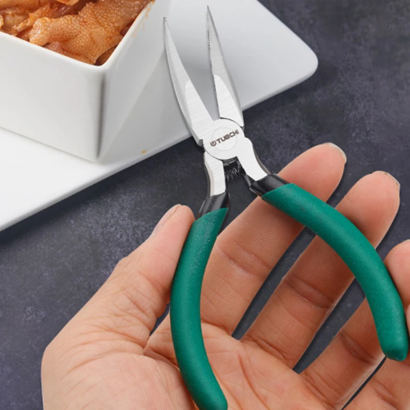 1Pc Spring Loaded Chicken Bone Pliers 5 Inch Curved Nose Pliers Multifunction Tools Handmade Pliers