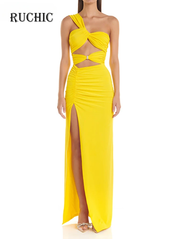 

Women's Fashion Bandage Dress Strapless Sleeveless Hollow Out High Split Sexy Evening Dresses Summer 2024 New Trendy Chic