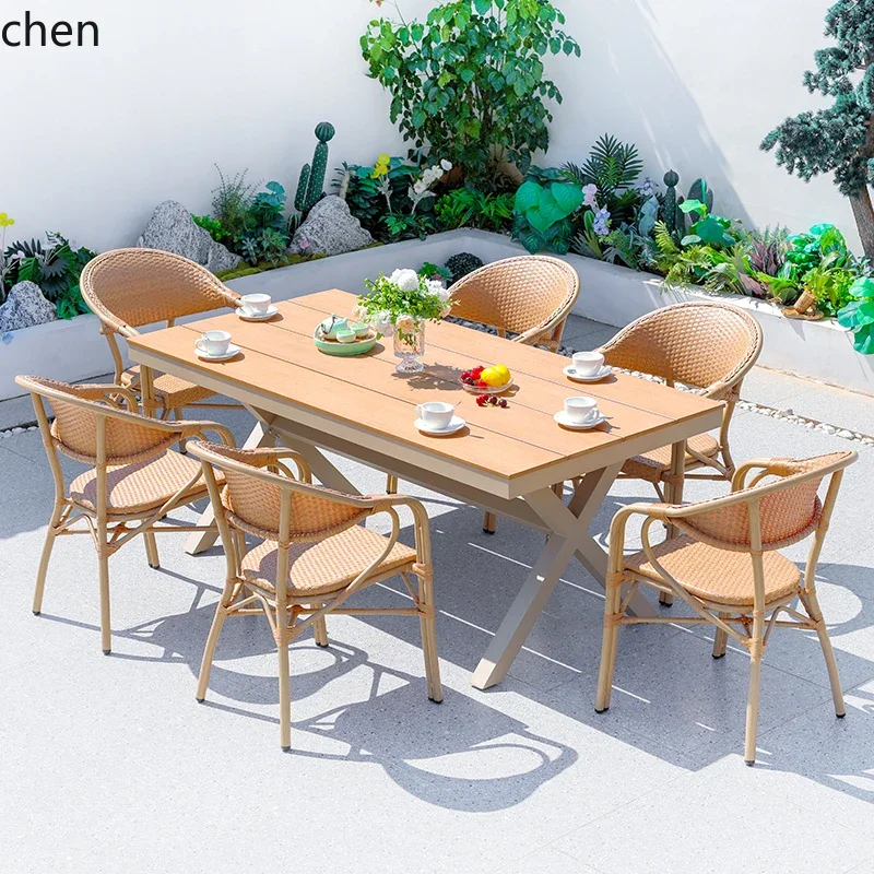TQH-c13  Outdoor Table and Chair Woven Rattan Chair Outdoor Waterproof Anti-Corrosion Leisure Furniture Courtyard Dining Table