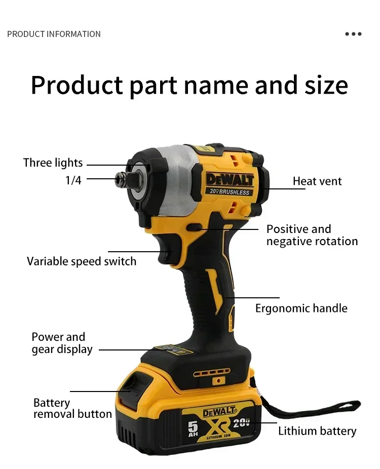 2025 Dewalt  Electric Impact Wrench Rechargeable High Torque 406Nm(Reverse) 1/2" 2500 RPM Universal 20V Battery Power Too DCF922
