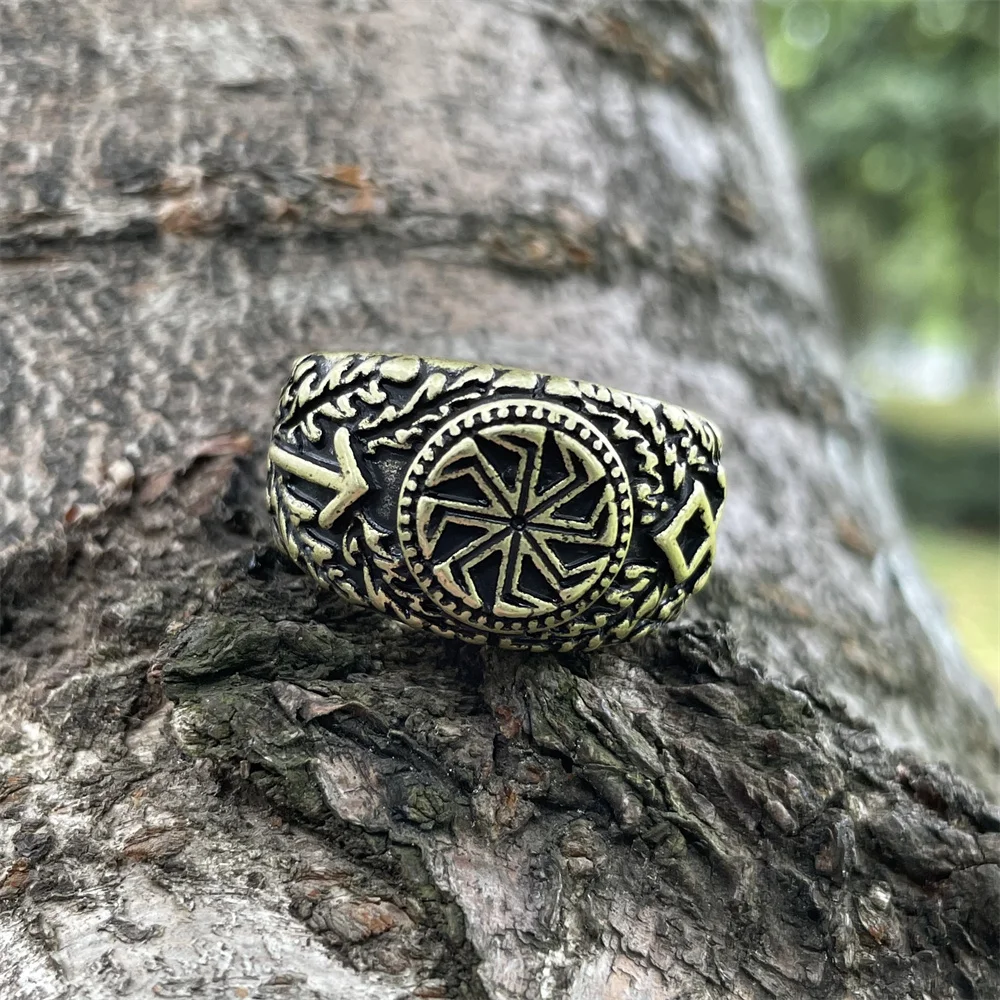 Slavic Kolovrat Symbol Norse Runes Teiwaz And Othila Viking Ring Vintage Jewlery