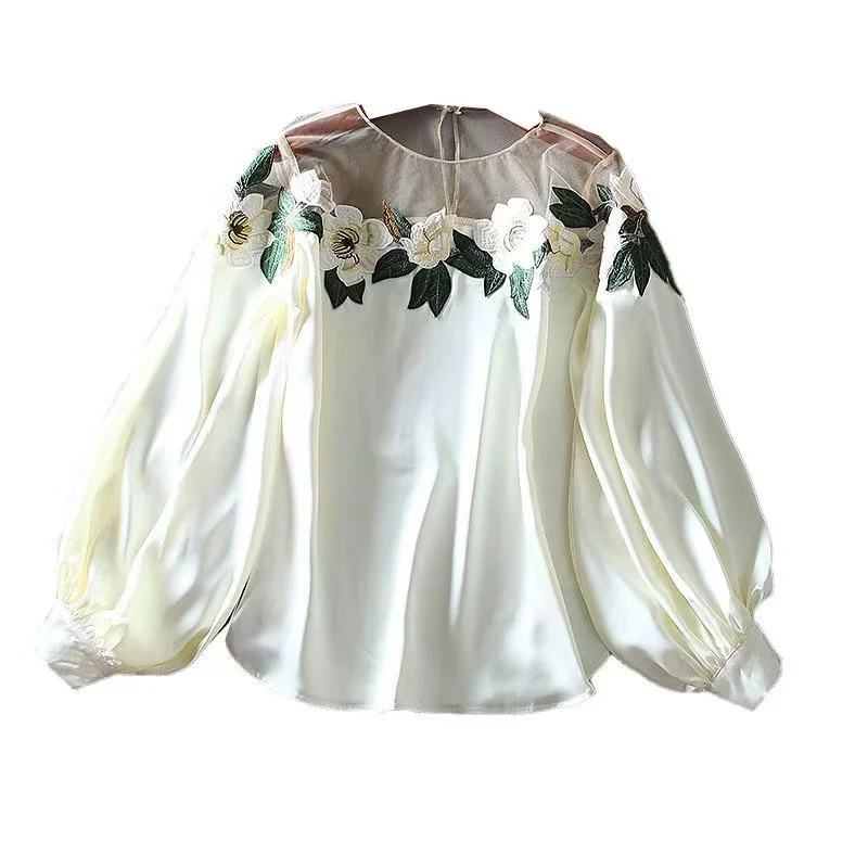 

Inspired Off Shoulder Lace Up Blouse With Lantern Sleeves Women's Loose Fit Satin Top For Spring Autumn SUmmer Niche Fashion New
