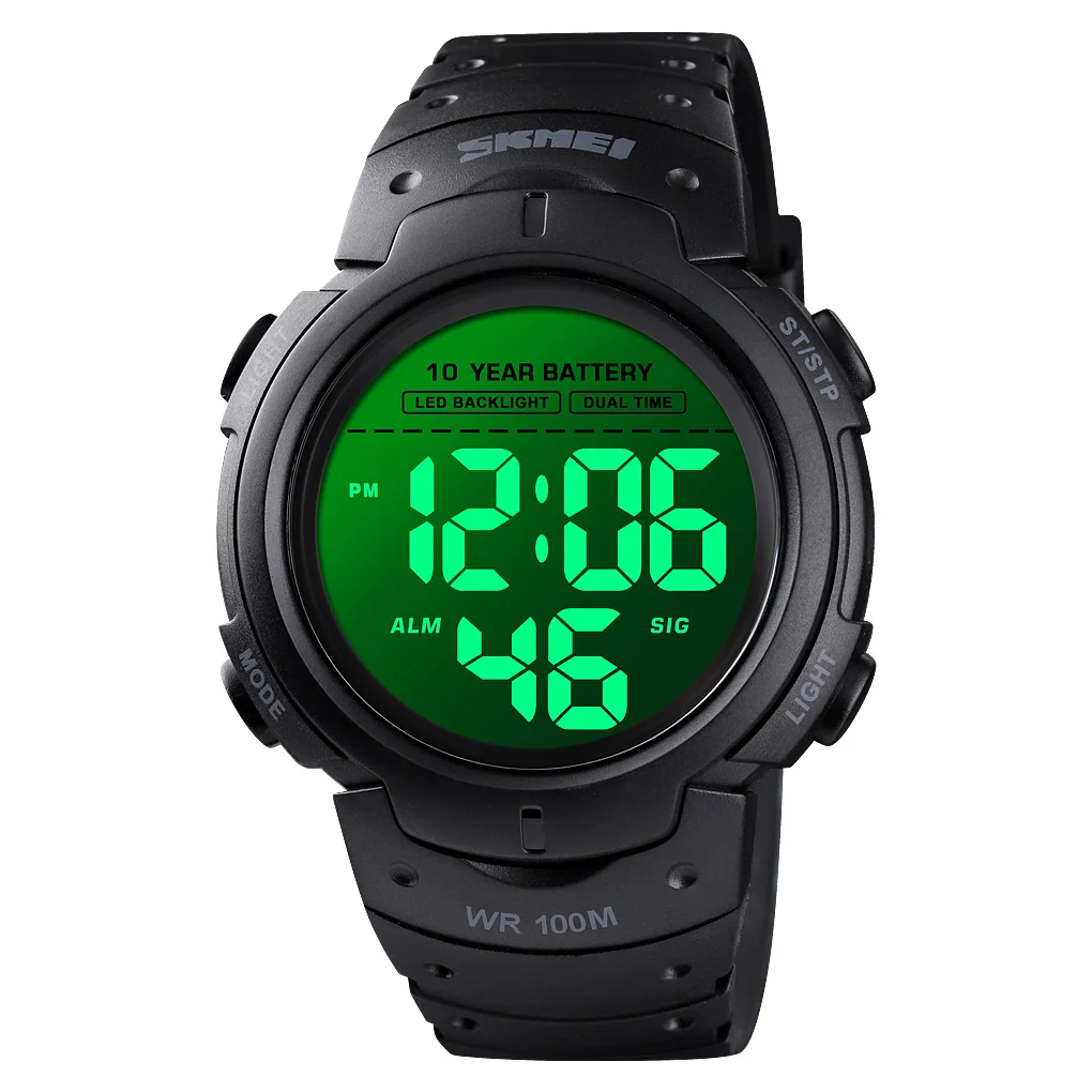 

SKMEI Men 2 Time 10 Year Battery Alarm Clock reloj hombre Sport Fitness Watches Mens Digital 100M Waterproof Wrist Watch