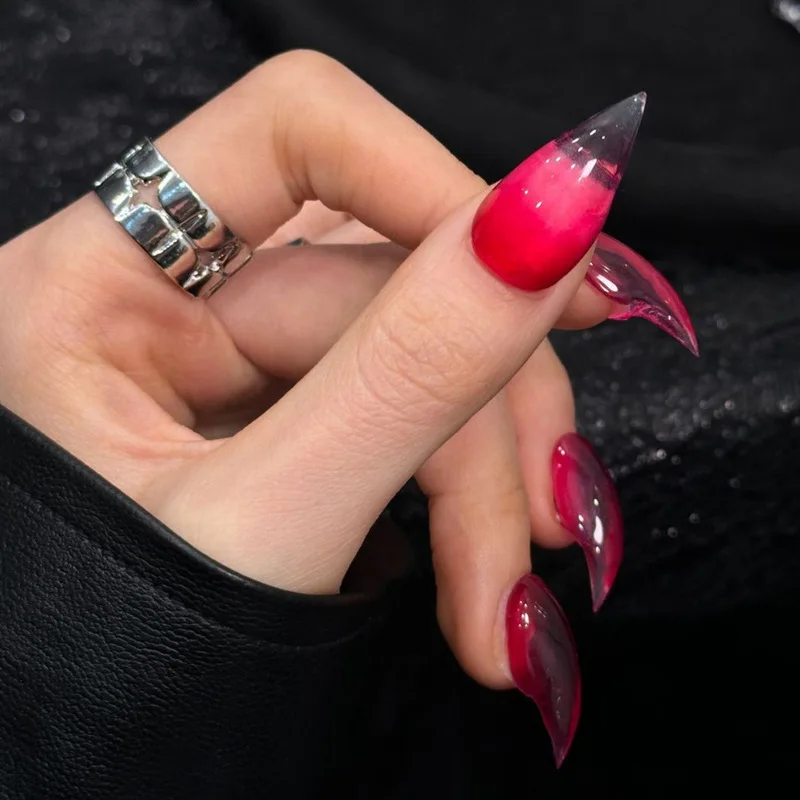 Cross-border European and American pure handmade dragon claw rose pink short almond-shaped glossy press-on nails