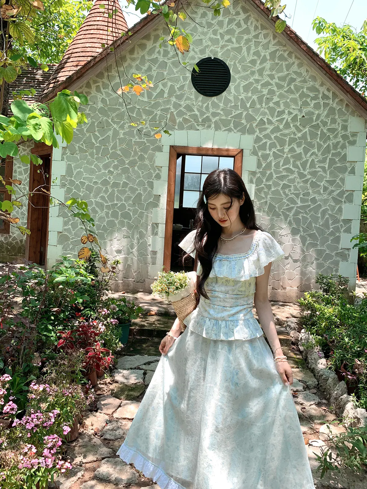 

Летний модный комплект больших размеров: топ и юбка цвета ледяной синевы с эффектом утяжки на талии для женщин