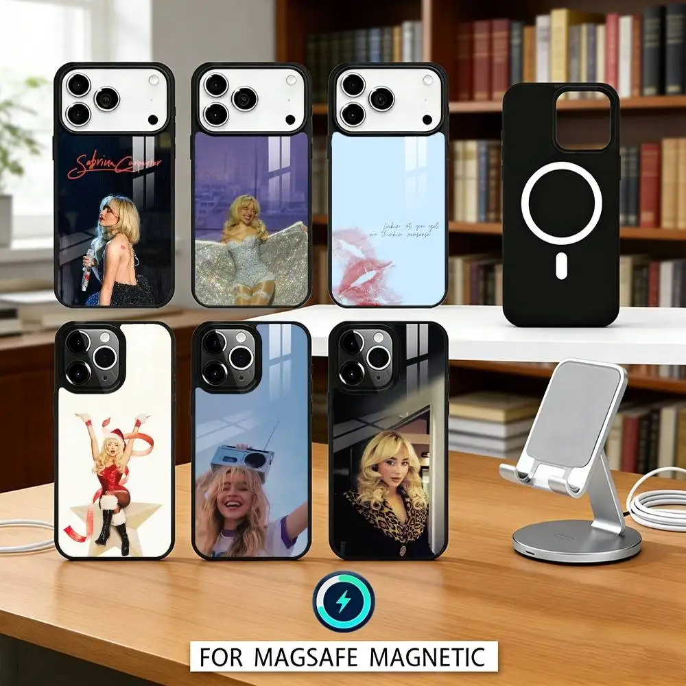 

S-Sabrina Carpenter Singer Phone Case For iPhone17,16,15,14,13,12,Pro,Max,Magnetic For Magsafe Wireless Charging