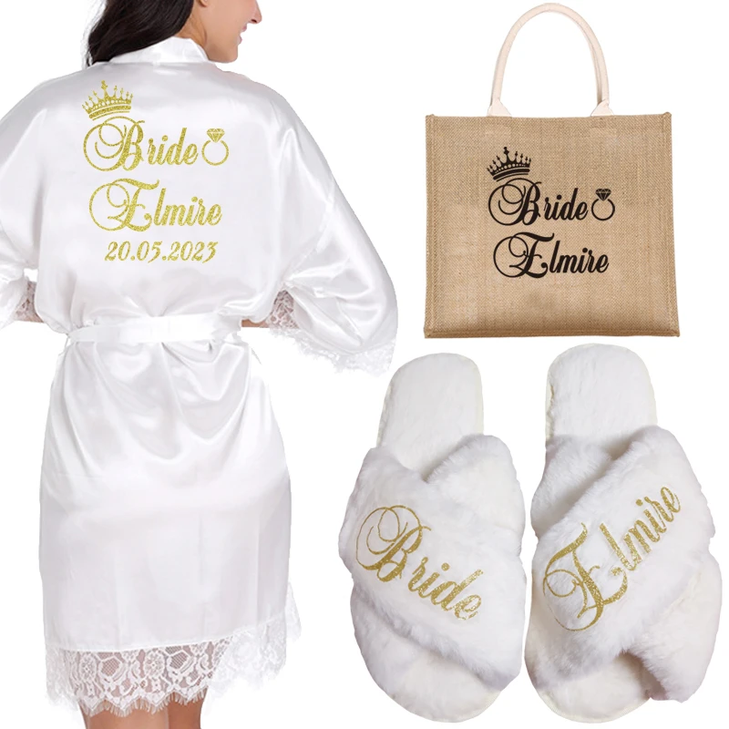 Personazied Bidal Gift Set Woman Satin Robe Bride Bridesmaid Wedding Nightdress Bathrobe