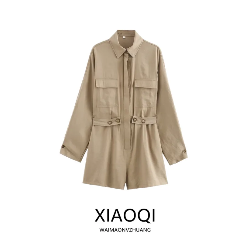 

Summer 2024 Women's Design Sense ort One-Piece Suit Side Strap Decoration Polyester Fiber All-Match mid Waist ort Pants