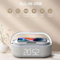 COLSUR 15W Wireless Charger Bedroom Lamp  Alarm Clock Bluetooth Speaker LED Digital Clock Night Light Desktop Clock Fm Radio