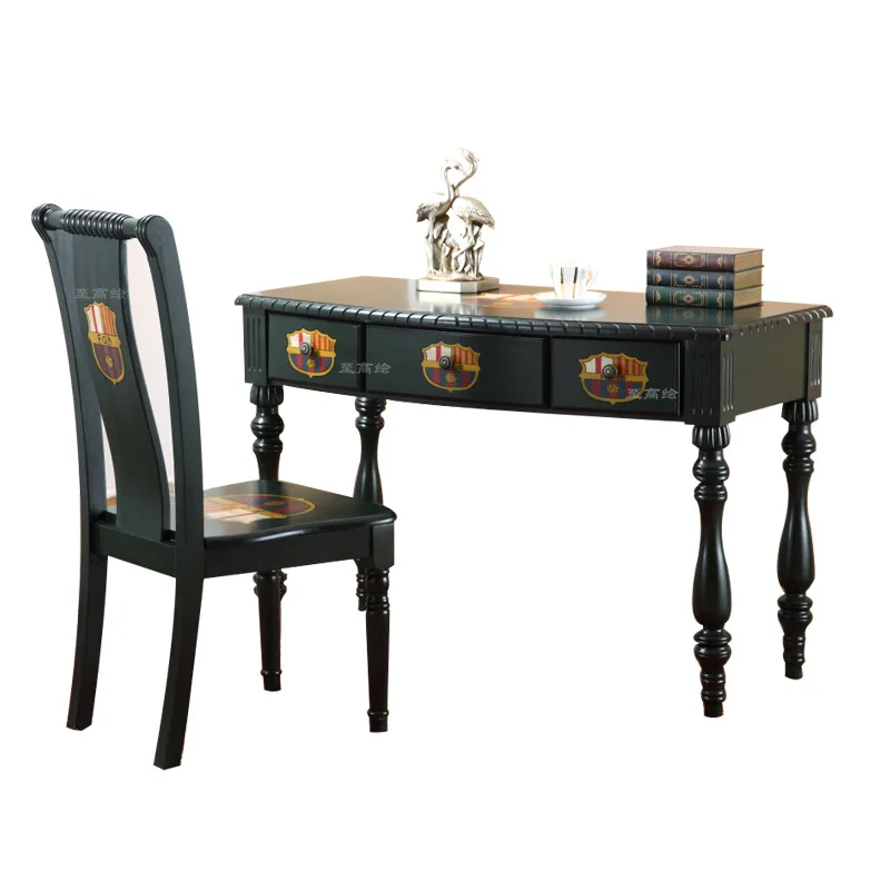 LTT solid wood computer desk chair combination retro old dark green writing desk