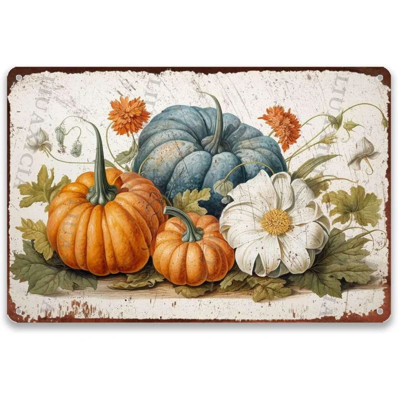 Retro iron logo pumpkin decoration Thanksgiving restaurant office tin painting 30x20x2cm