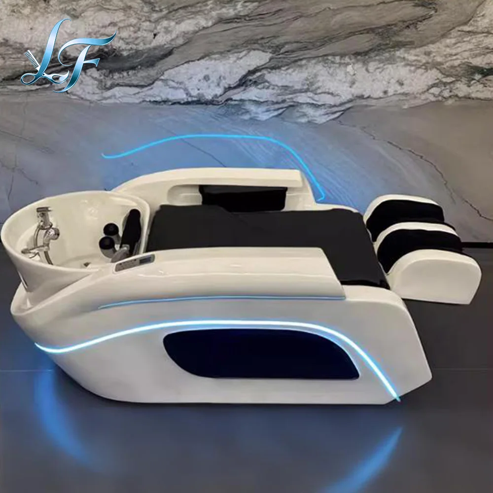 Electric Massage Shampoo Bed with Steam Water Circulation Ambient Light Fiberglass Hair Salon