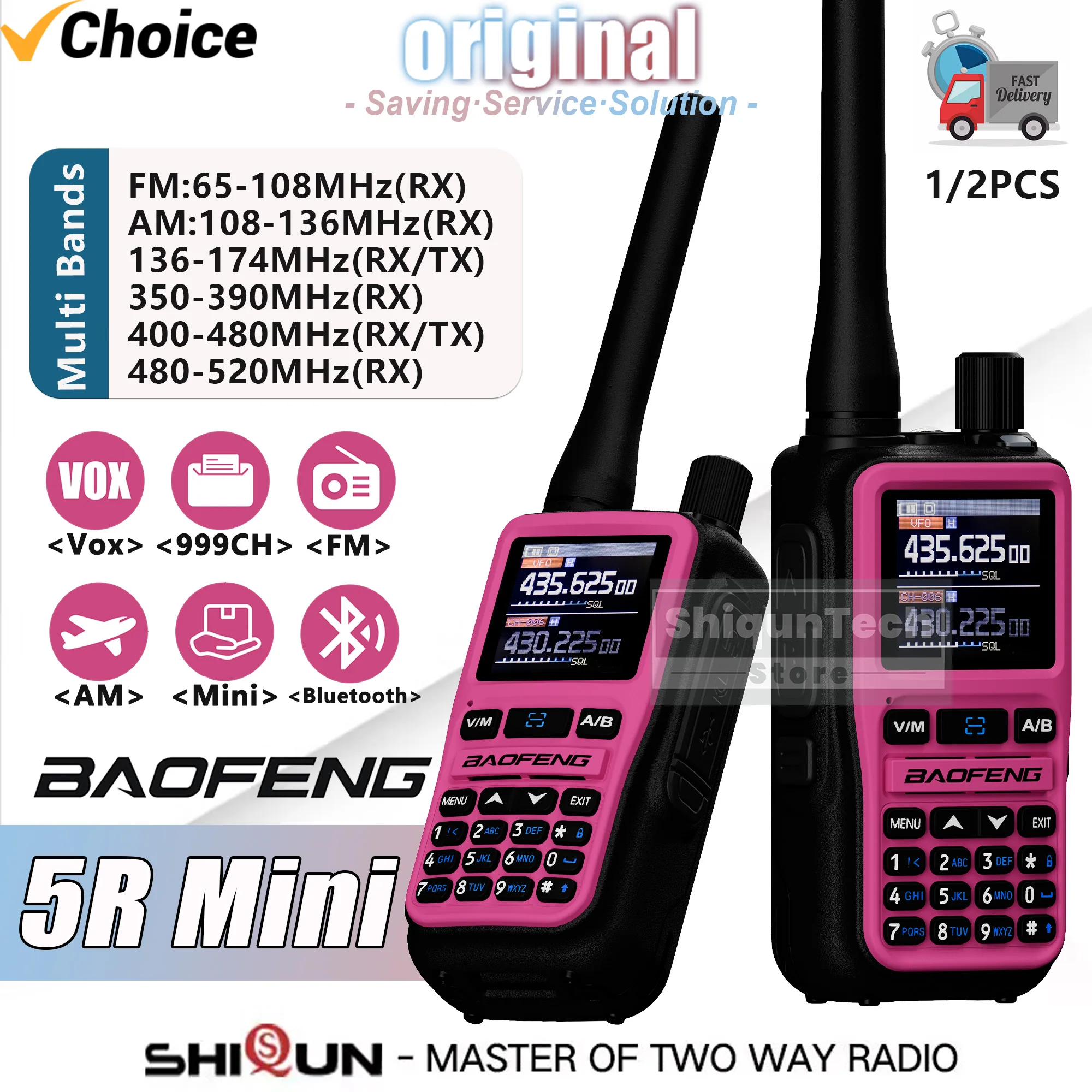 Baofeng UV-5R Mini Two Way Radio New Color Pink Bluetooth Programming 5R Mini Walkie-Talkie For Women girl Birthday Gift Camping