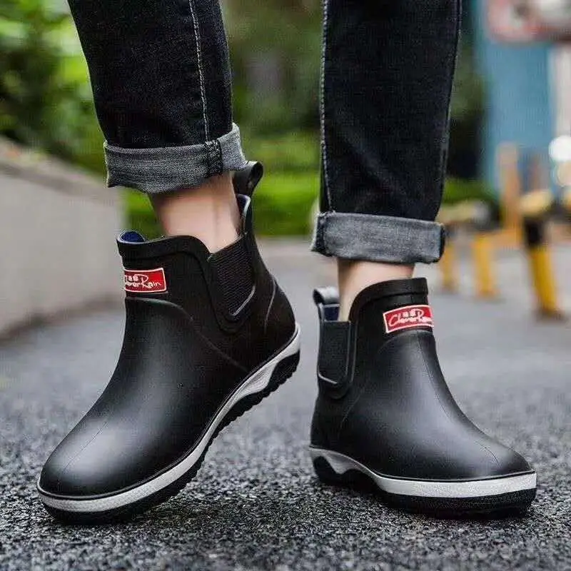 Ankle Men's Rain Boots Rubber Platform Rainboots 2025 Fall Slip on Rain Shoes Male Waterproof Work Boots Winter Men Rain Boots