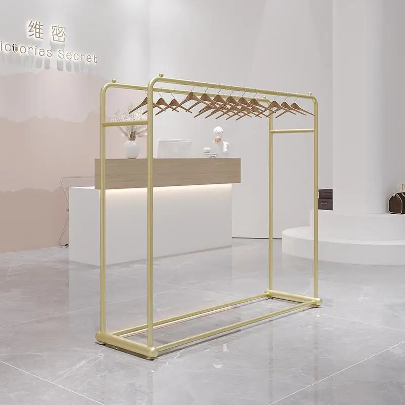 Clothing store display rack Floor-to-ceiling women's clothing store shelf Double row display rack Wrought iron hanger