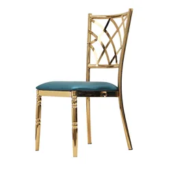 New light luxury hotel wedding church dining chair cross hollow backrest general metal banquet chair factory straight hair