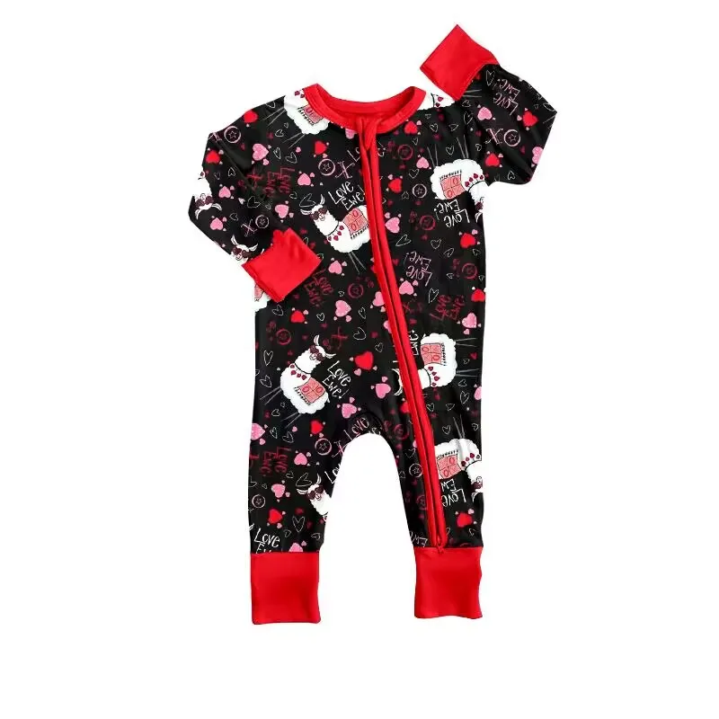 Festive children's clothing baby Valentine's Day matching clothing long-sleeved dress suit red lace top alpaca print milk silk