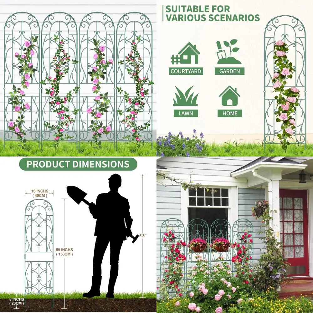 

Набор из 4 металлических садовых решеток для вьющихся растений на открытом воздухе, подходят для цветов, помидоров, огурцов, роз и овощей