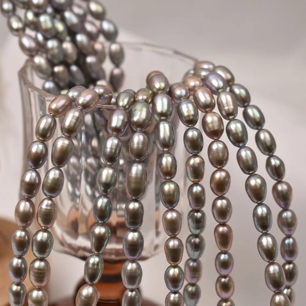 Irradiated Gray Rice Beads AAA High Quality Natural Freshwater Pearls Loose Beads for Jewelry Making DIY Necklace Accessories
