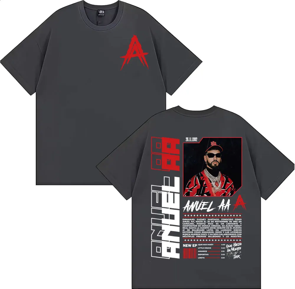 Anuel AA Rhlm 2 Real Hasta La Muerte ألبوم تي شيرت ملابس للرجال Harajuku القوطية خمر تي شيرت 100% القطن المتضخم تي شيرت #3