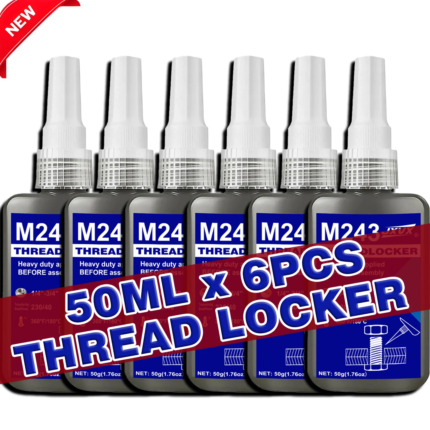 JXVX 10ml 6PCS Quick-Drying Threadlocker Anaerobic Adhesive Blue Medium Strength Industrial Thread Sealant Removable Impact-Resistant, Anti-Loosening, Anti-Slip,Suitable for All Metal Threaded Assemblies.