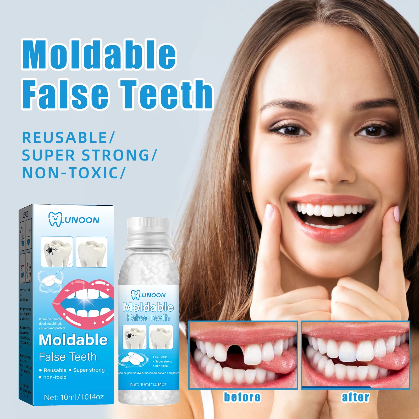 Moldable False Teeth Beads 10g, Reusable Temporary Tooth Repair Granules, DIY Custom Fake Teeth for Halloween Cosplay Party, Fix Missing & Broken Teeth, Non-Toxic Moldable Dental Material for Oral Beauty