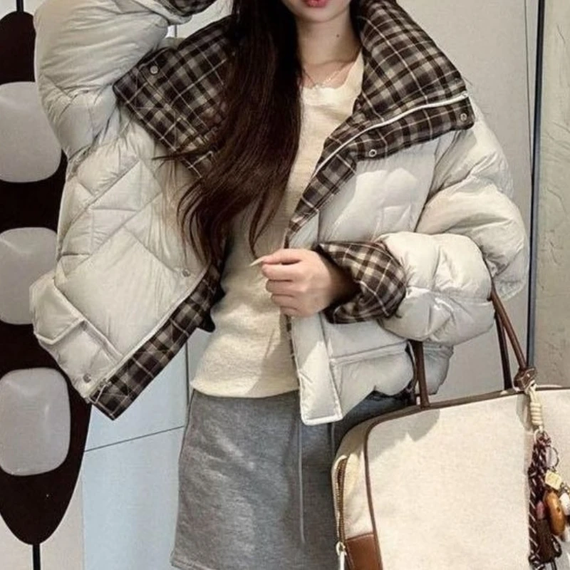 Down and Cotton Jacket for Women, 2025 New Loose Retro Patchwork Short, Small, Thick Jacket