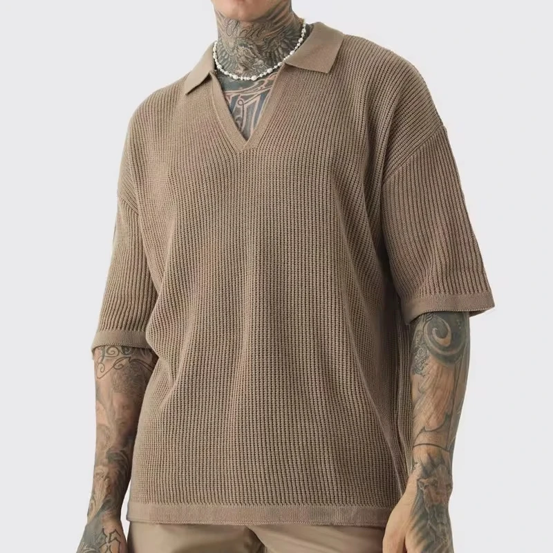 

New Fashion Casual Summer Polo Shirt For Men Solid Color Knitted Short Sleeves Base Layer Top Male's Clothing Polo pour homme