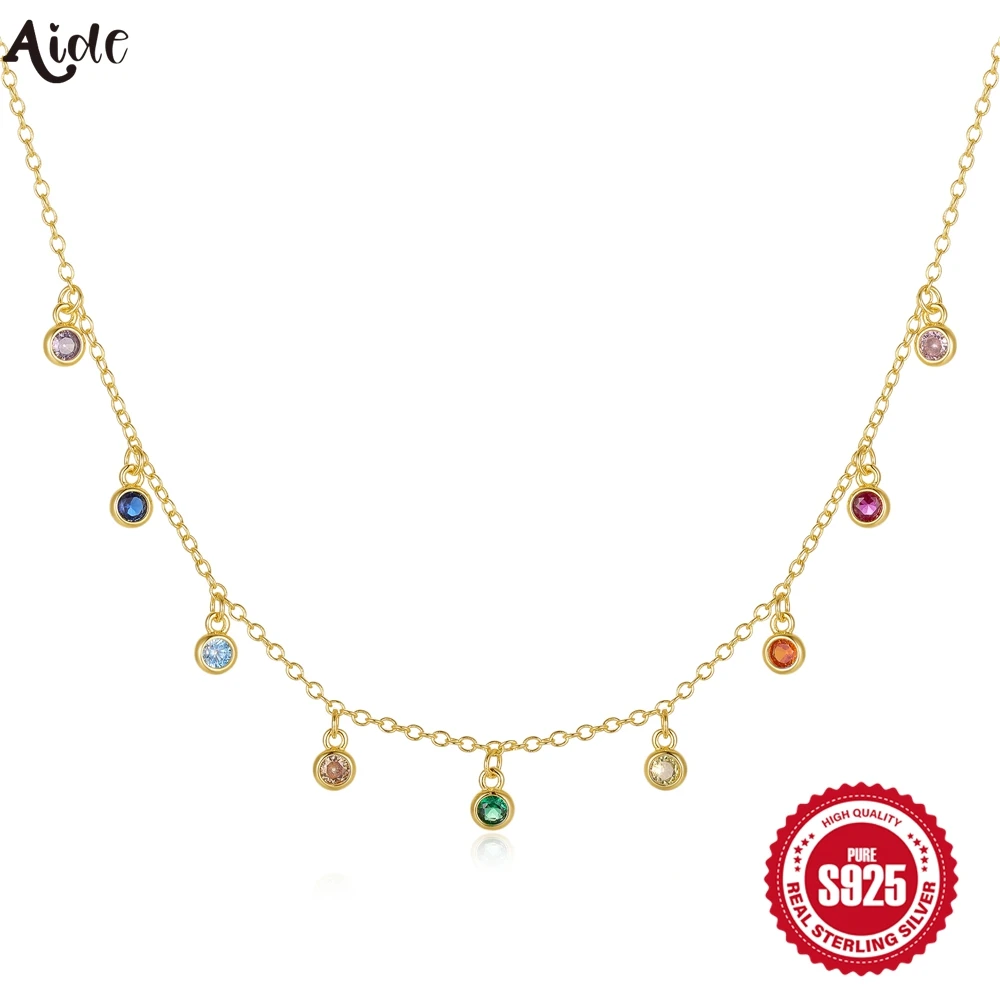 Aide 925 Sterling Silver French Elegant Round Fine Versatile Colors Zirconium Women's Necklace Exquisite Choker Chains Jewelry