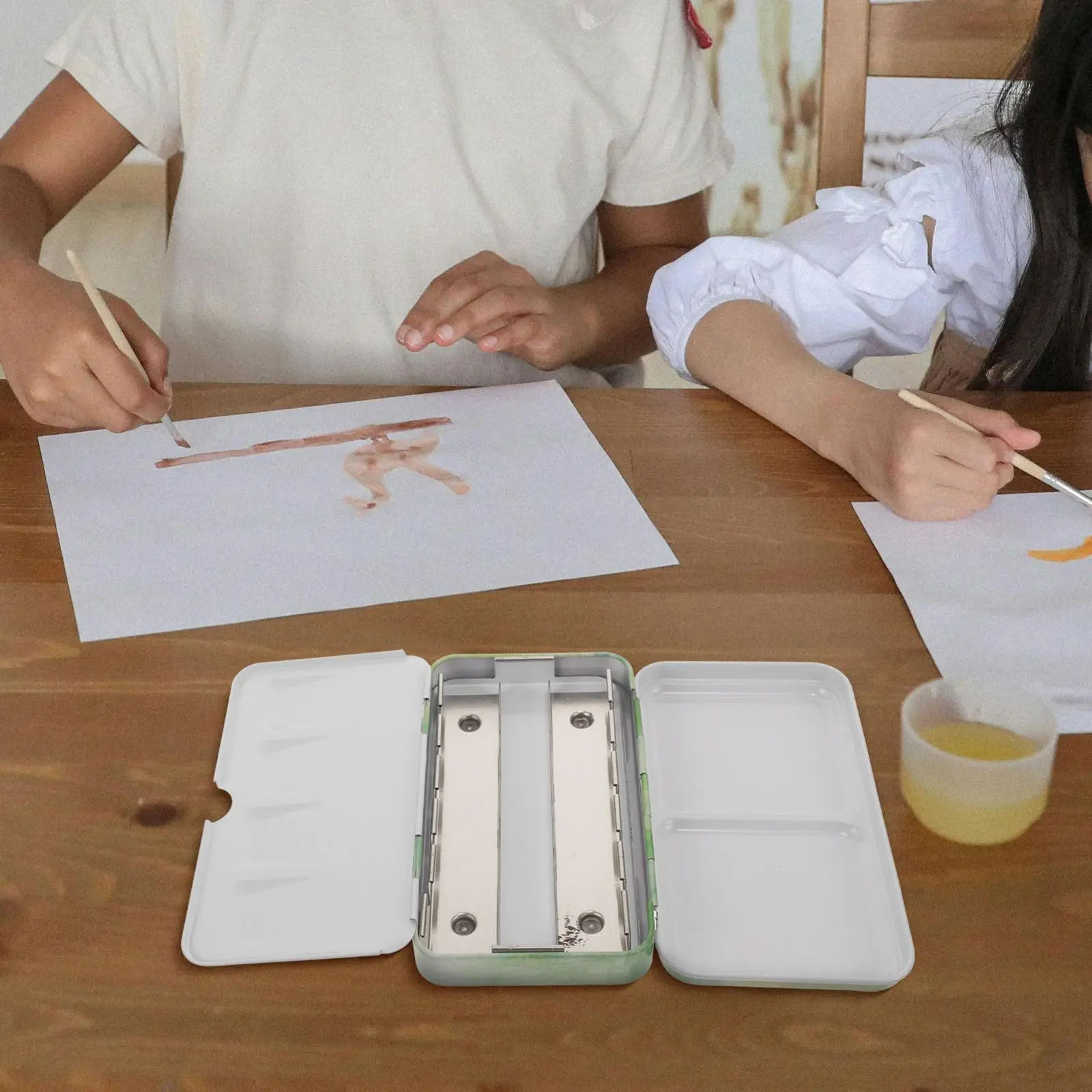 กล่องดีบุกสี Palette ถาดเดินทางสีน้ําเหล็ก Airbrush Art ภาพวาดกล่อง