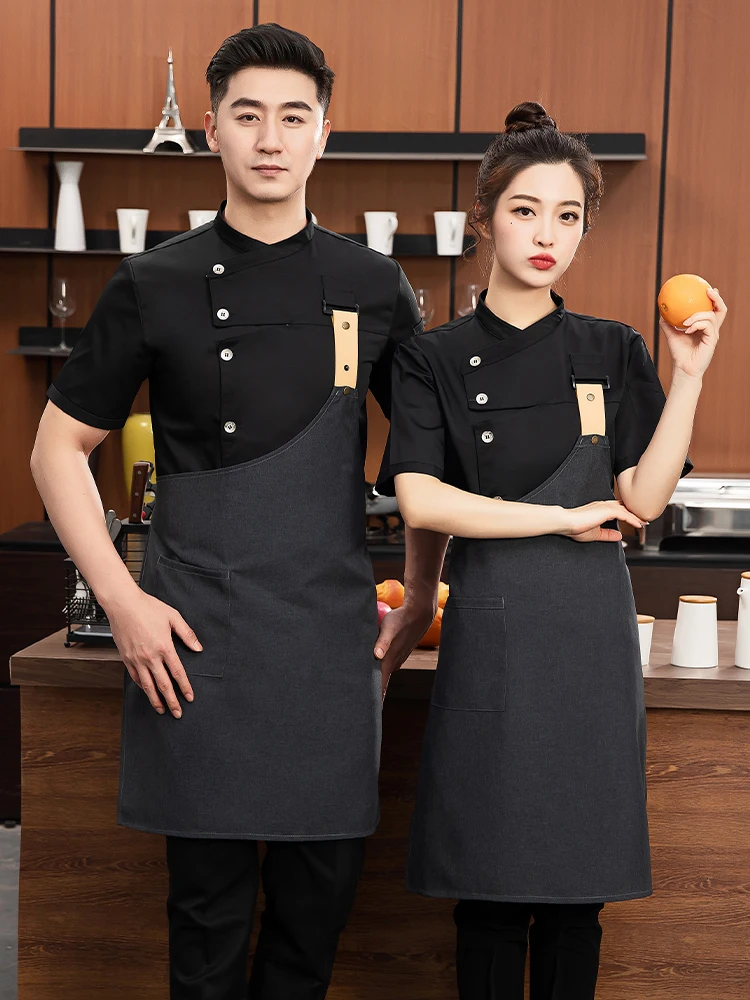 سترة طبخ المطبخ لخدمة الطعام Pizzaiolo Chef Uniform Restaurant Cook Shirt مع مريلة مخبز مقهى النادل ملابس العمل النادلة